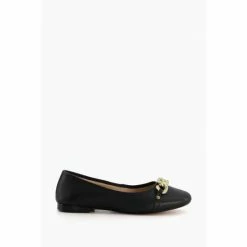 Dune London Haselle T Chain Ballerina Black Shoes