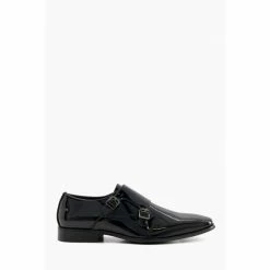 Dune London Black Stone Patent Double Buckle Shoes