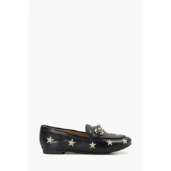 Dune London Gia Black Star Embroidered Loafers