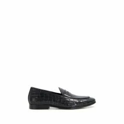 Dune London Stoma Croc Effect Emboss Penny Black Loafers -Dune London Sales unnamed file 1192