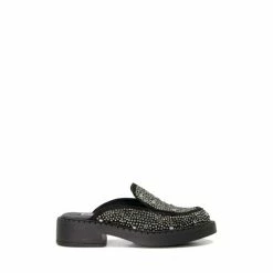 Dune London Galaktic Backless Hotfix Embellished Black Loafers