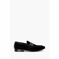 Dune London Sensei Velvet Saddle Black Loafers