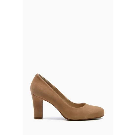 Dune London Ashen Brown Comfort Mid Block Heel Court Shoes 3 Dune London Ashen Brown Comfort Mid Block Heel Court Shoes
