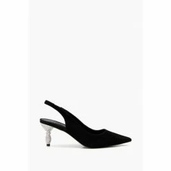 Dune London Cristal Encursted Mid Heel Black Sandals