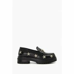 Dune London Gravitate Star Embroidered Black Chunky Loafers