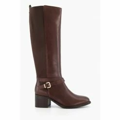 Dune London Brown Tildings Strap Detail High Leg Boots