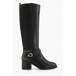 Dune London Black Tildings Strap Detail High Leg Boots