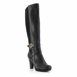 Dune London Black Sabrena Elasticated Buckle Detail Boots