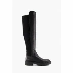 Dune London Tella Black Cleated Stretch High Boots