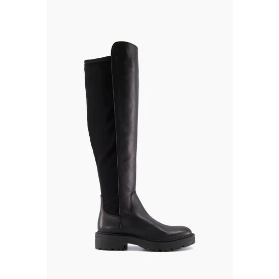 Dune London Tella Black Cleated Stretch High Boots 3 Dune London Tella Black Cleated Stretch High Boots