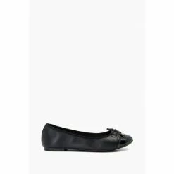 Dune London Wide Fit Hartlyn Black Toe Cap Bow Ballerinas