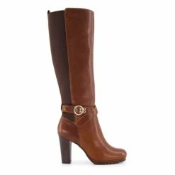 Dune London Brown Sabrena Elasticated Buckle Boots