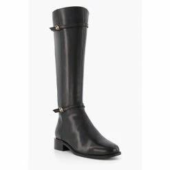Dune London Black Tap Buckle Trim High Boots