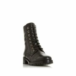 Dune London Black Prestone Cleated Sole Lace-Up Hiker Boots