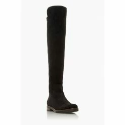 Dune London Tropic Black Over The Knee Suede Stretch Boots