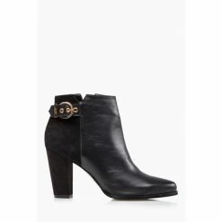 Dune London Black Olla Buckle Detailed Heeled Ankle Boots