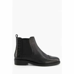 Dune London Black Quest Brogue Detail Chelsea Boots