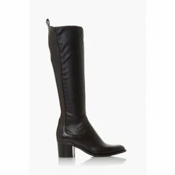 Dune London Black Telling Mid Block Heel Knee High Boots