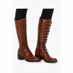 Dune London Tan Brown Pixie D Button Detail Leather Knee High Boots -Dune London Sales unnamed file 1623