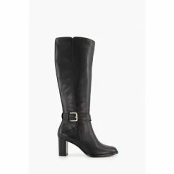 Dune London Thia Black Buckle High Leg Boots
