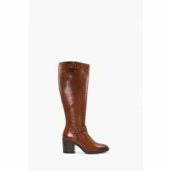 Dune London Trelise Brown Double Buckle Block High Boots