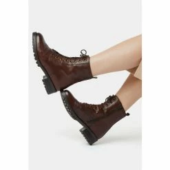 Dune London Brown Prestone Cleated Sole Lace-Up Hiker Boots