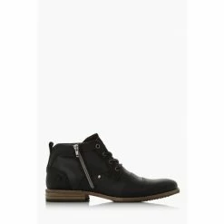 Dune London Black Captains Double Toe Cap Detail Leather Boots