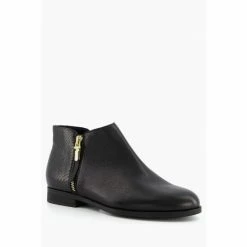 Dune London Black Pandie Side Zip Cropped Ankle Boots