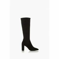 Dune London Black Siren Stretch Block Heel Almond Toe Boots