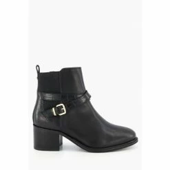 Dune London Black Poet Buckle Detail Heeled Boots