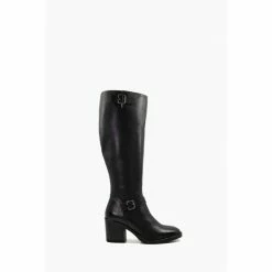 Dune London Trelise Black Double Buckle Block High Boots