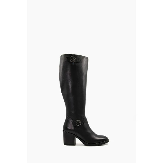 Dune London Trelise Black Double Buckle Block High Boots 3 Dune London Trelise Black Double Buckle Block High Boots