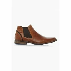 Dune London Brown Chili Leather Toecap Detail Chelsea Boots