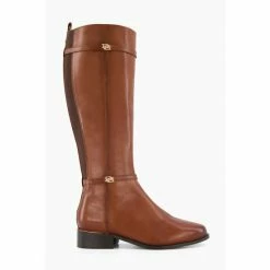 Dune London Brown Wf Tap Buckle Trim High Boots