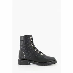 Dune London Black Pampas Quilted Pearl Eyelet Boots