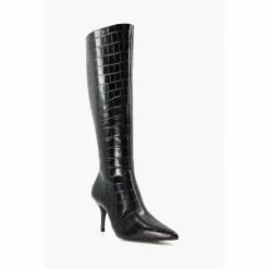 Alternative view of Dune London Spritz Heeled Pointed Croc Effect Black Boots