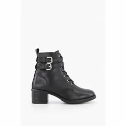 Dune London Black Paxan Buckle Detail Heeled Boots