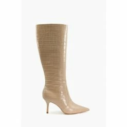 Dune London Beige Spritz Heeled Pointed Croc Effect Boots