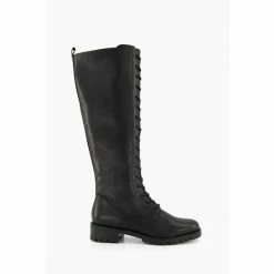 Dune London Black Traile Lace Up High Leg Boots