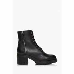 Dune London Black Paiton T Zip Detail Block Heel Biker Boots
