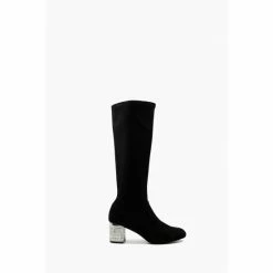 Dune London Starlet Jewel Heel High Leg Black Boots