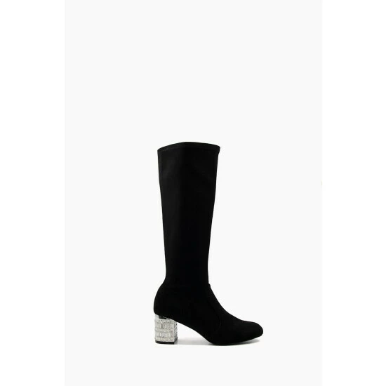 Dune London Starlet Jewel Heel High Leg Black Boots 3 Dune London Starlet Jewel Heel High Leg Black Boots