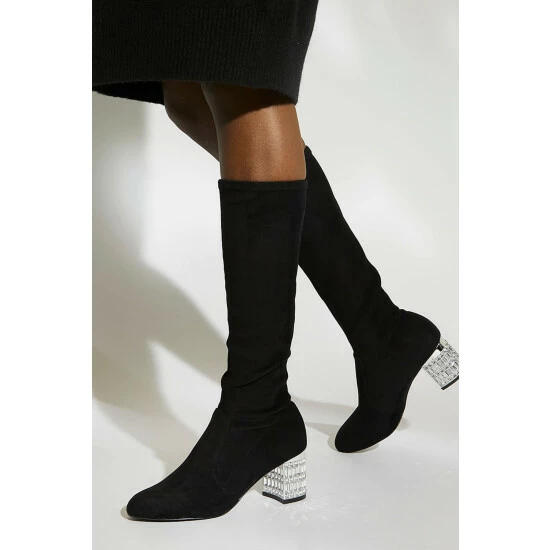 Dune London Starlet Jewel Heel High Leg Black Boots 7 Dune London Starlet Jewel Heel High Leg Black Boots - Image 5