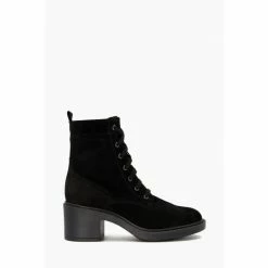 Dune London Pastel Suede Lace Up Black Heeled Boots