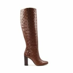 Dune London Sonoma Weave High Leg Brown Boots