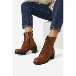 Dune London Pearse T Brown Lace Up Mid Block Heel Ankle Boots -Dune London Sales unnamed file 2209