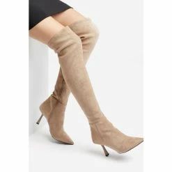 Dune London Natural Sibella Flare Heel High Leg Boots -Dune London Sales unnamed file 2221