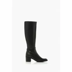 Dune London Black Taxi Refined Buckle Strap Knee High Zip Up Boots