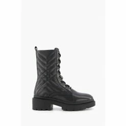Dune London Paynter Quilt Detail Black Biker Boots