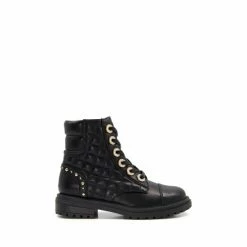 Dune London Girls Embellished Quilted Leather Biker Black Boots